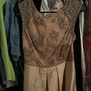 Adrianna Papell Tan Fit and Flare High Low Dress